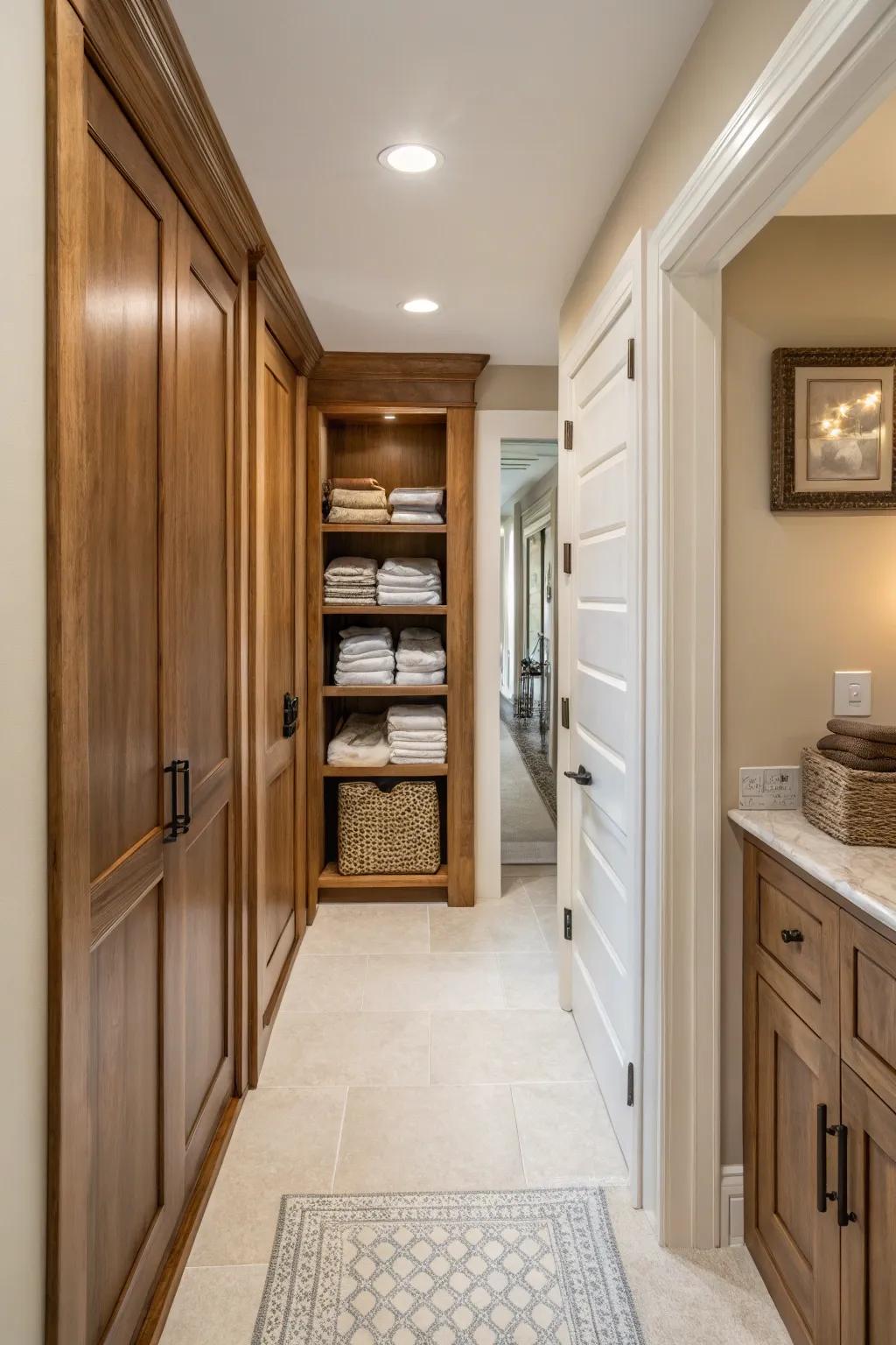 Bespoke integrated units offering a customized and unified design for your linen storage.