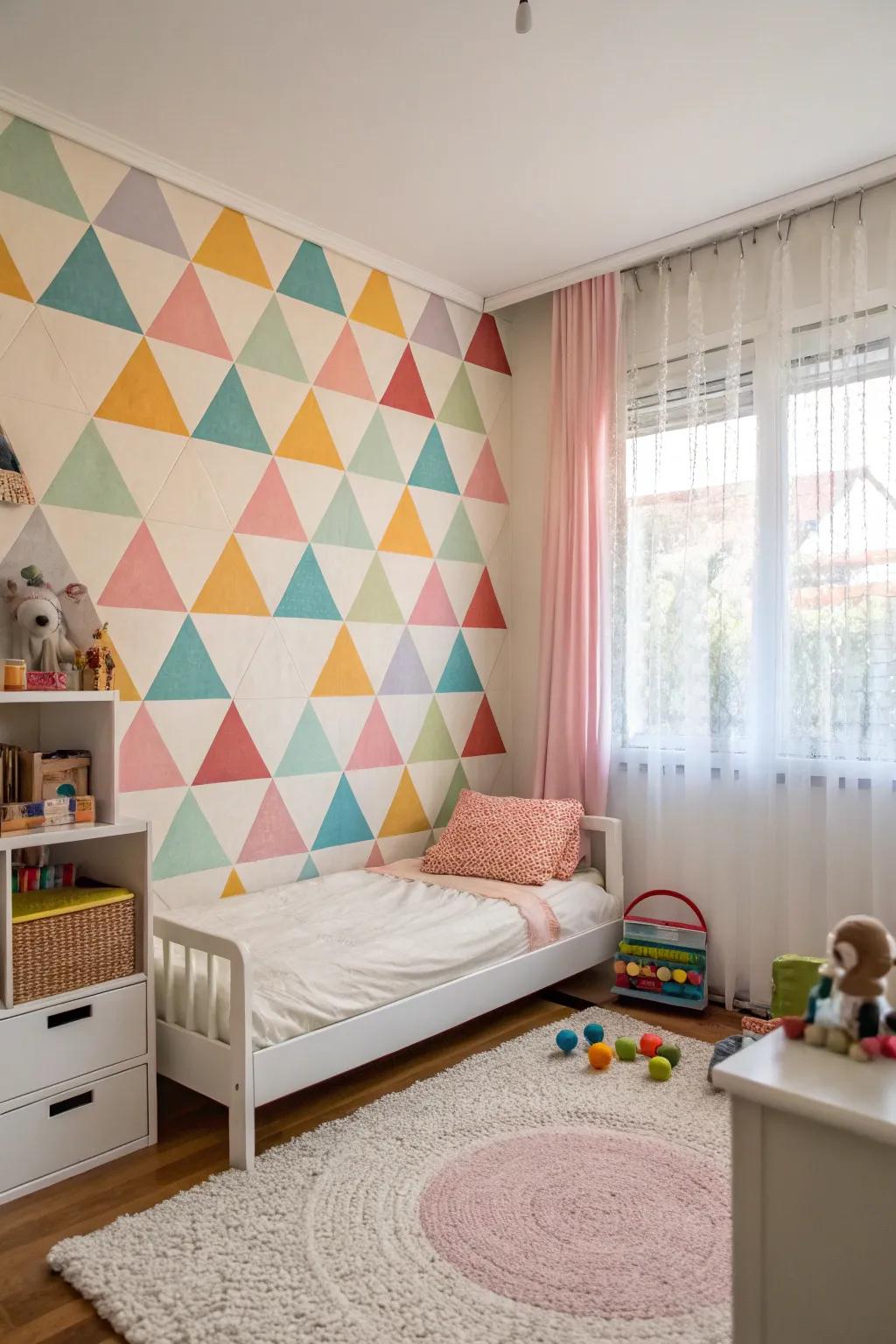A playful geometric visual wall that sparks creativity.