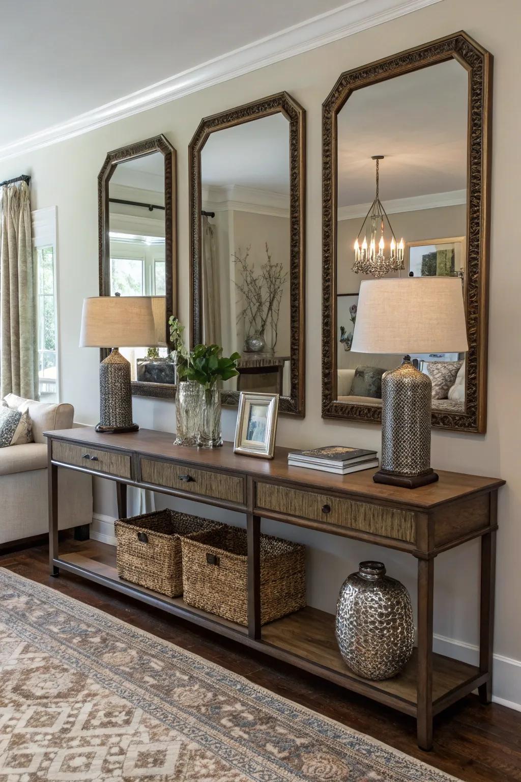 Achieve elegance and harmony with paired mirrors.