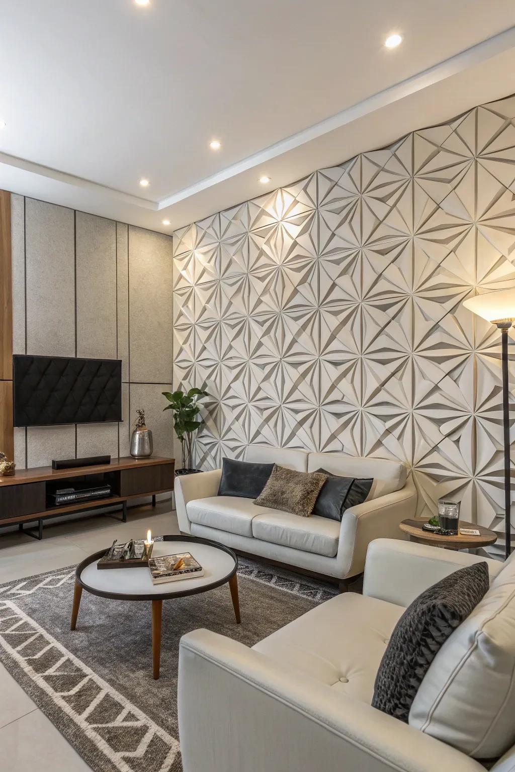Angular patterns inject a dynamic edge into your living room walls.