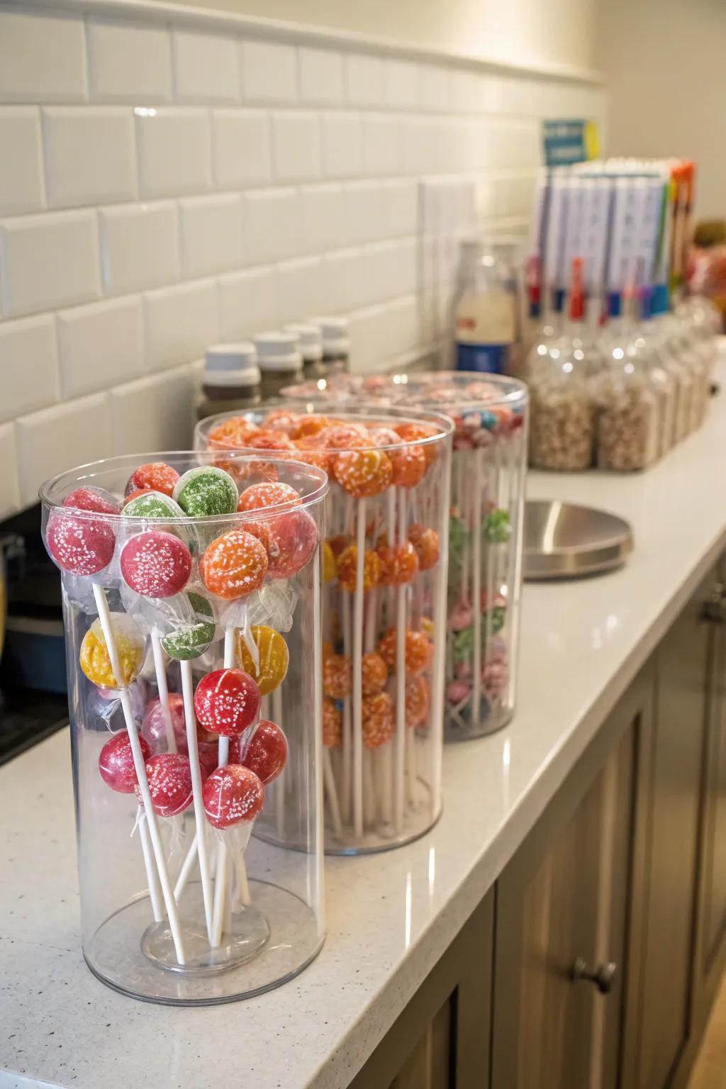 Rounded containers offer a polished, modern candy presentation.