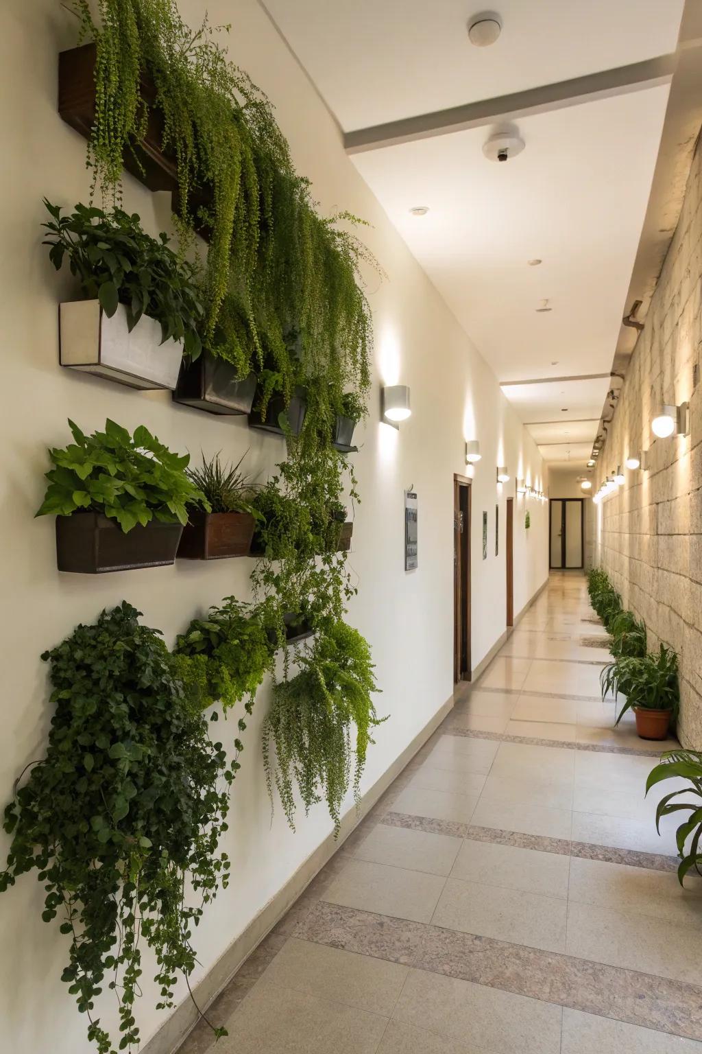 Plants and flowers can bring a refreshing and energetic touch to a hallway.