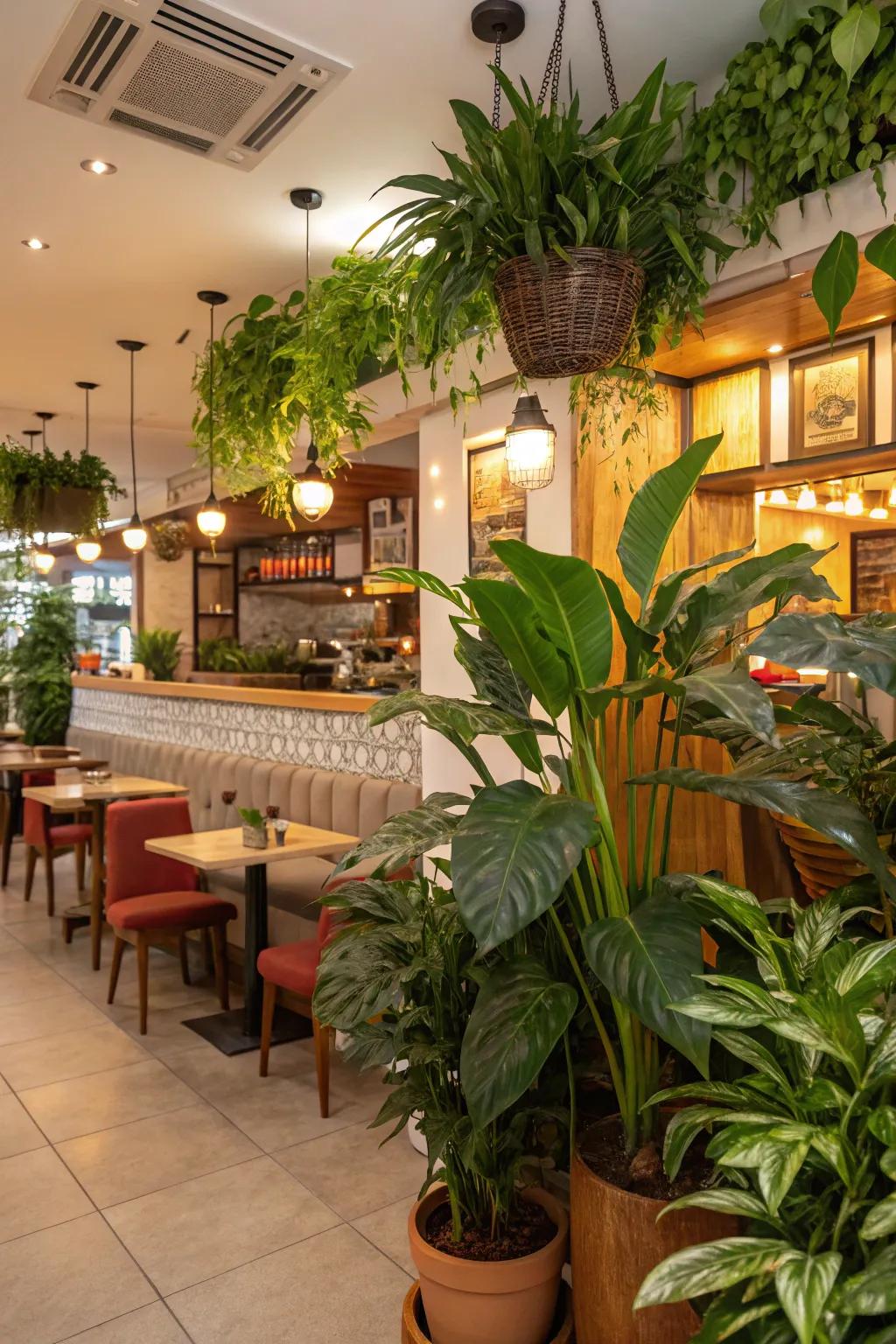 Indoor greenery adds life and serenity to the space.