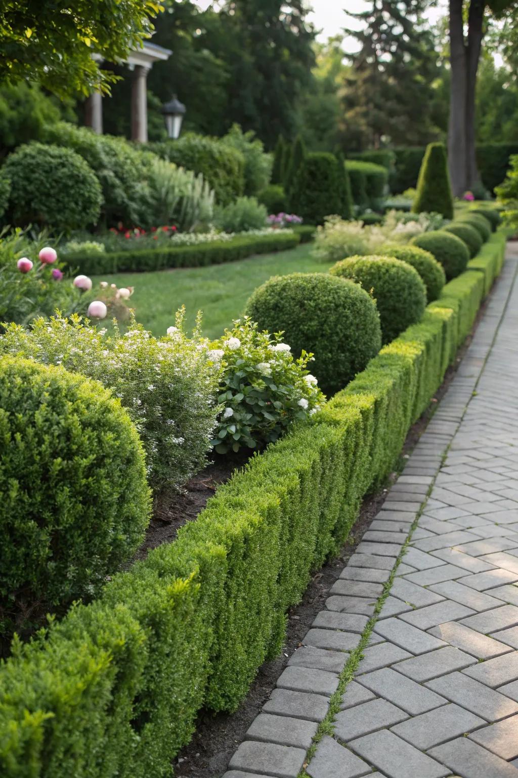 Boxwood offers a structured, evergreen presence.