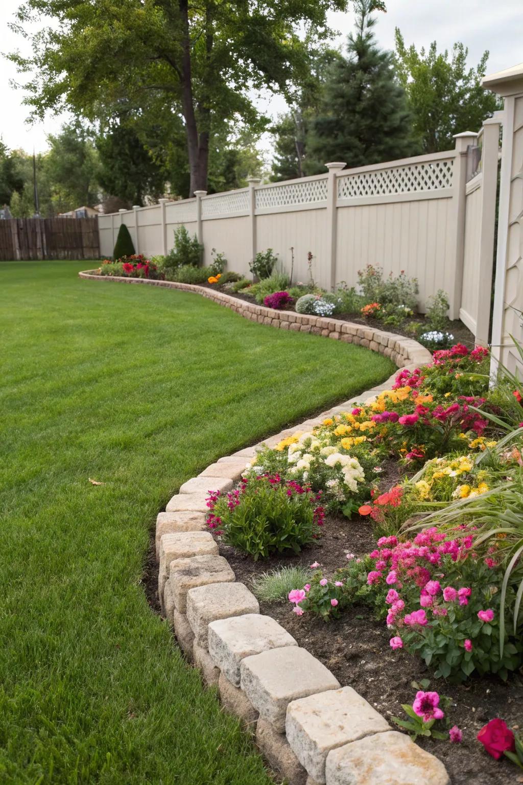 Clear stone edges for a garden that's neat and organized.