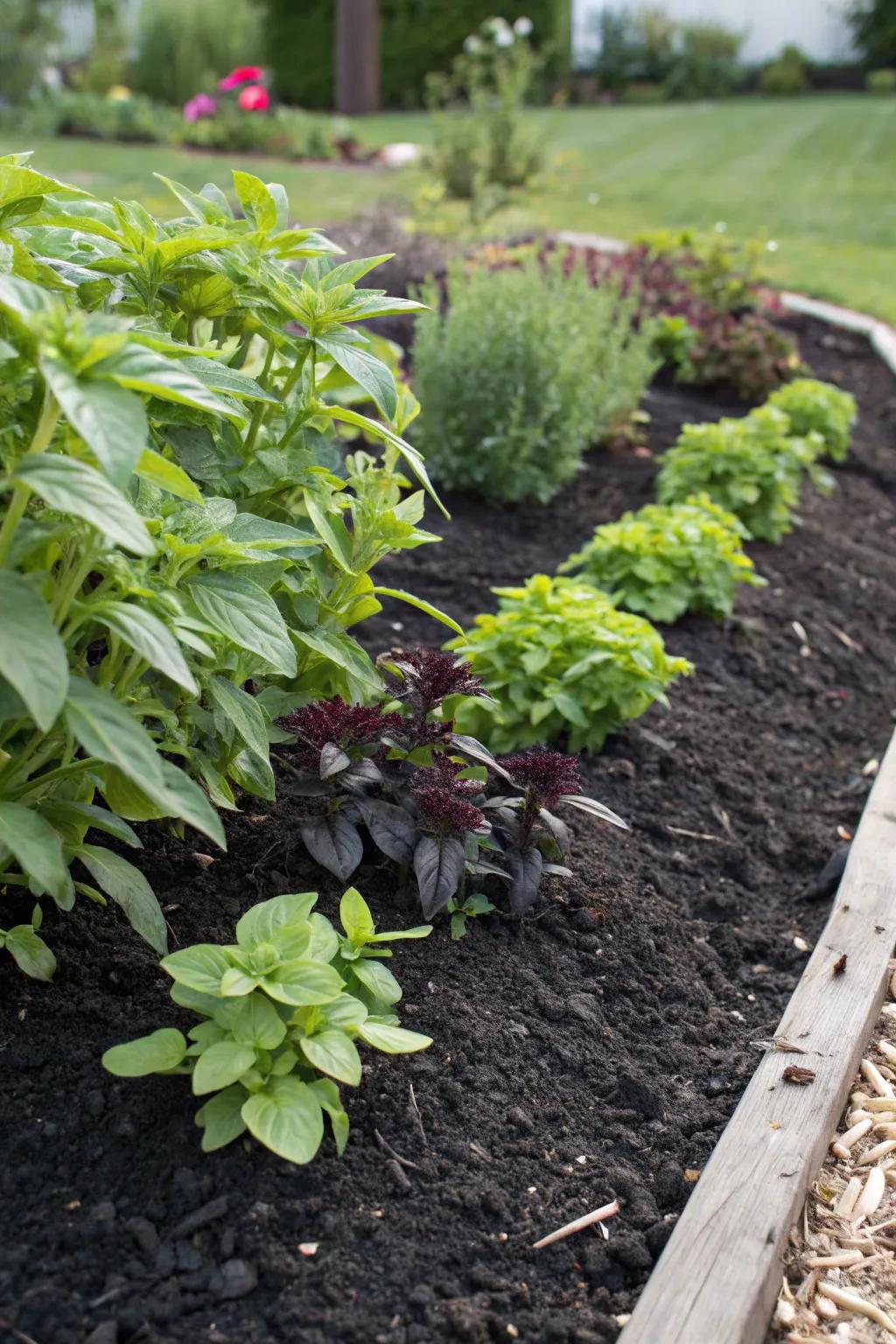 Mulched beds help preserve moisture and reduce weeds.
