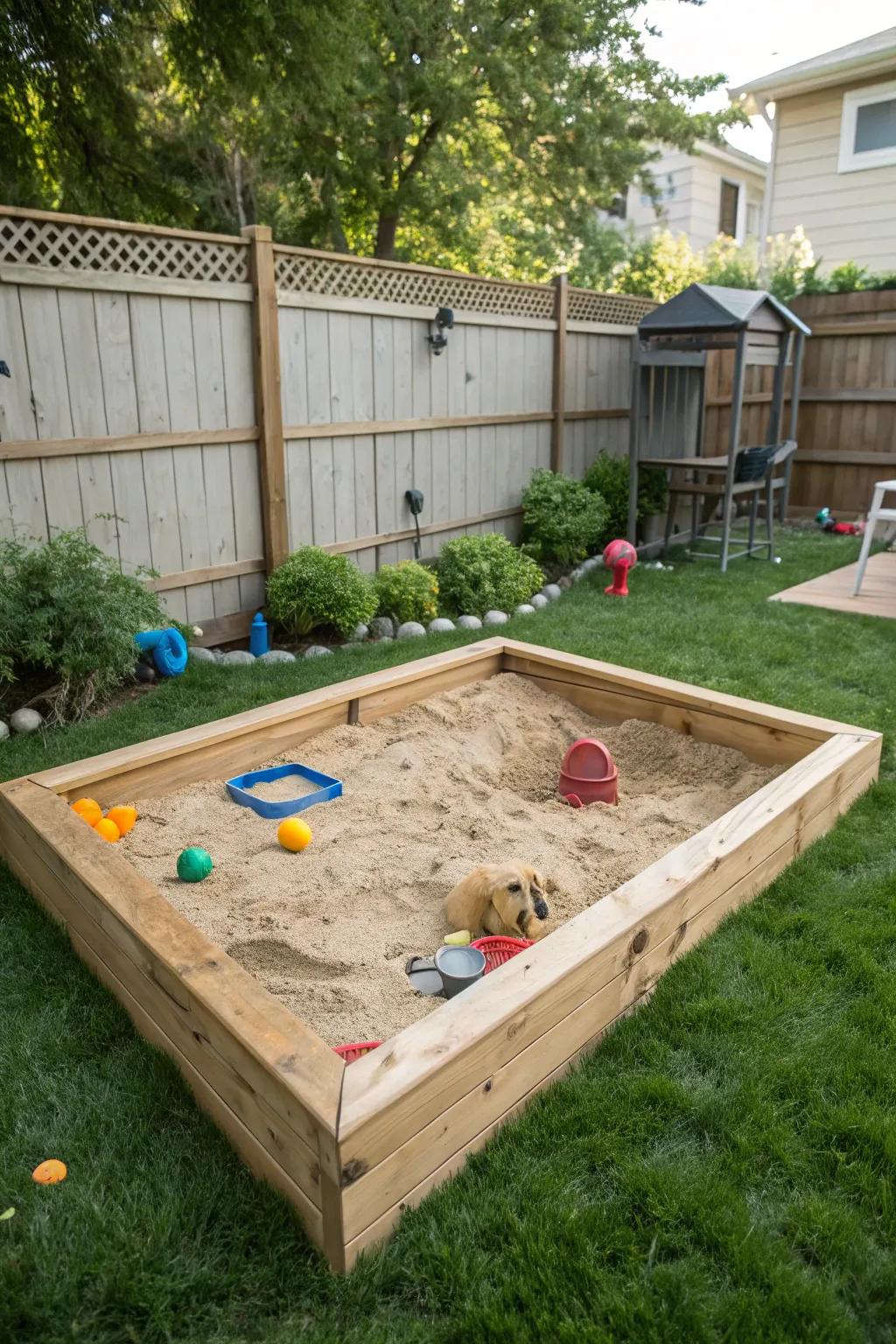 A special sandbox created for dogs to indulge in their natural digging habits.