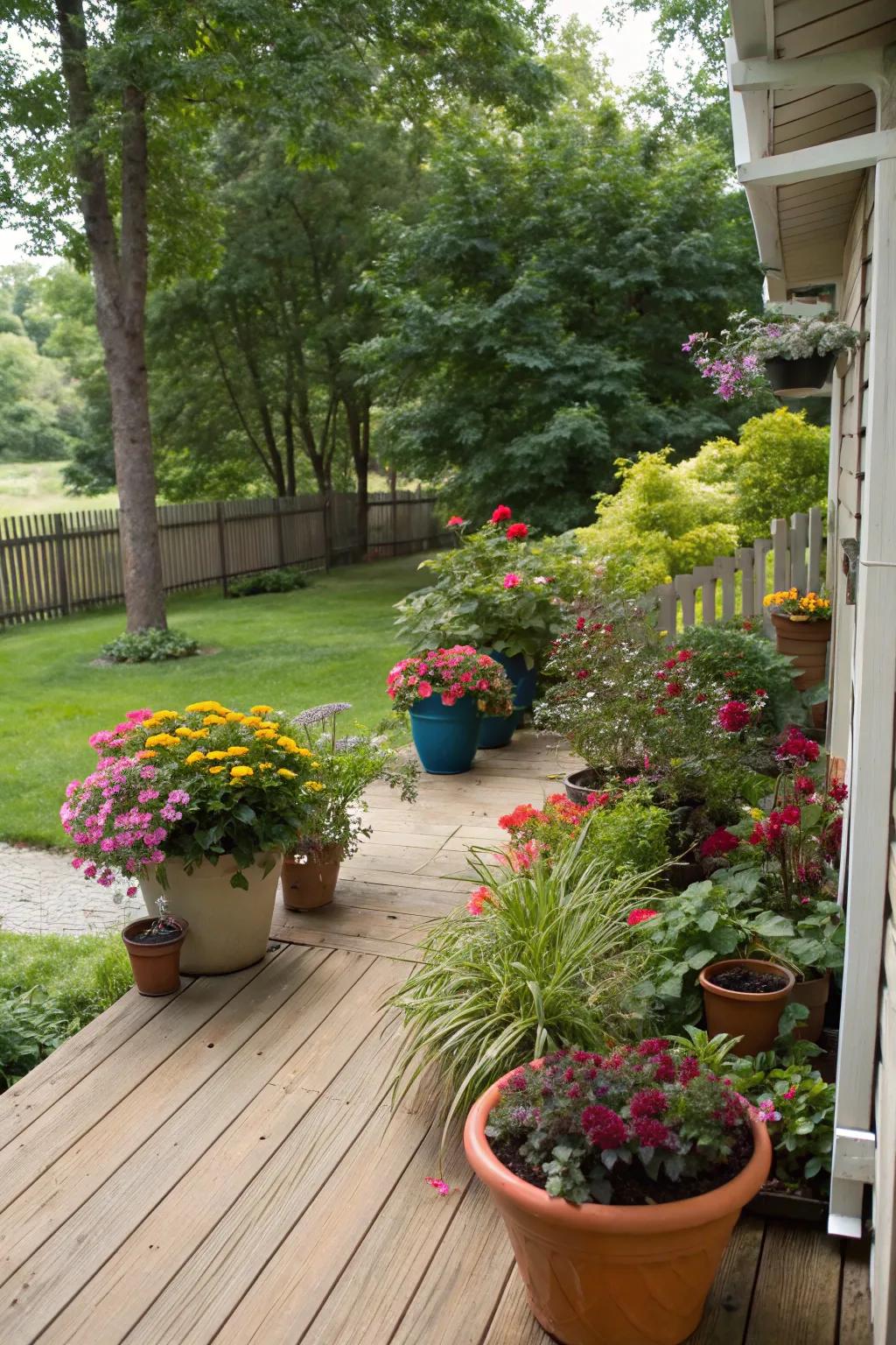 Container gardens offer versatile and low-maintenance greenery.