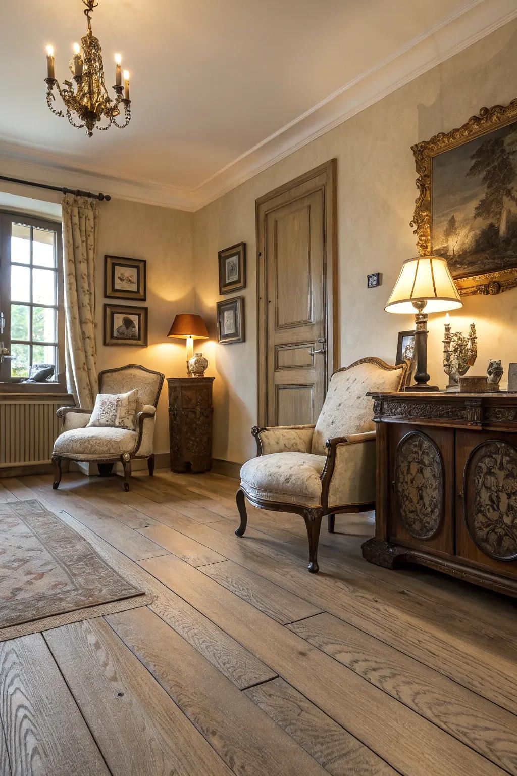 Classic wood flooring adds vintage charm and character to any space.
