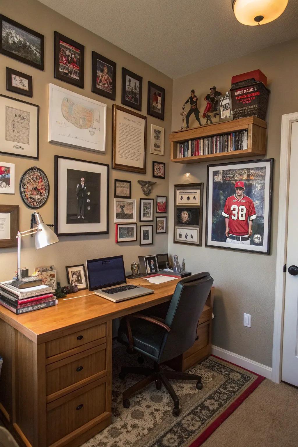 Personalized decor adds character to the office.