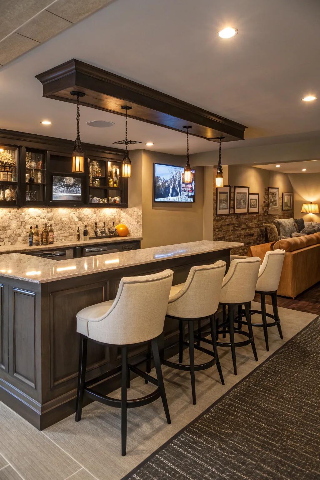 A stylish bar area perfect for entertaining in a man cave.