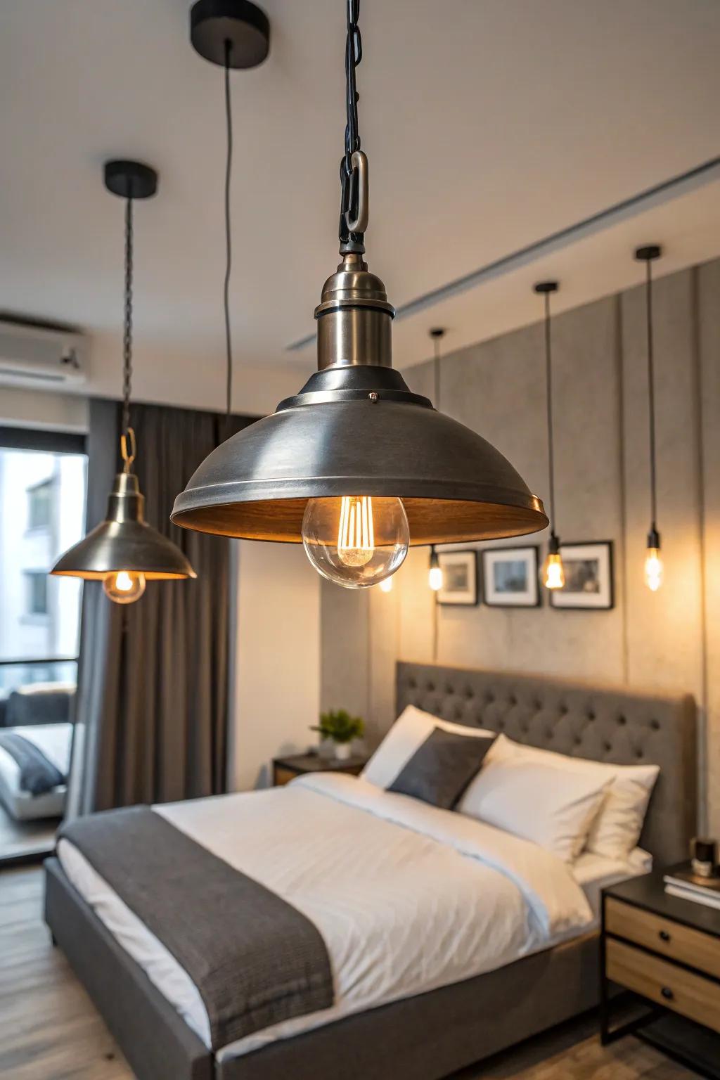 Industrial lighting choices inject persona and authority over mood.