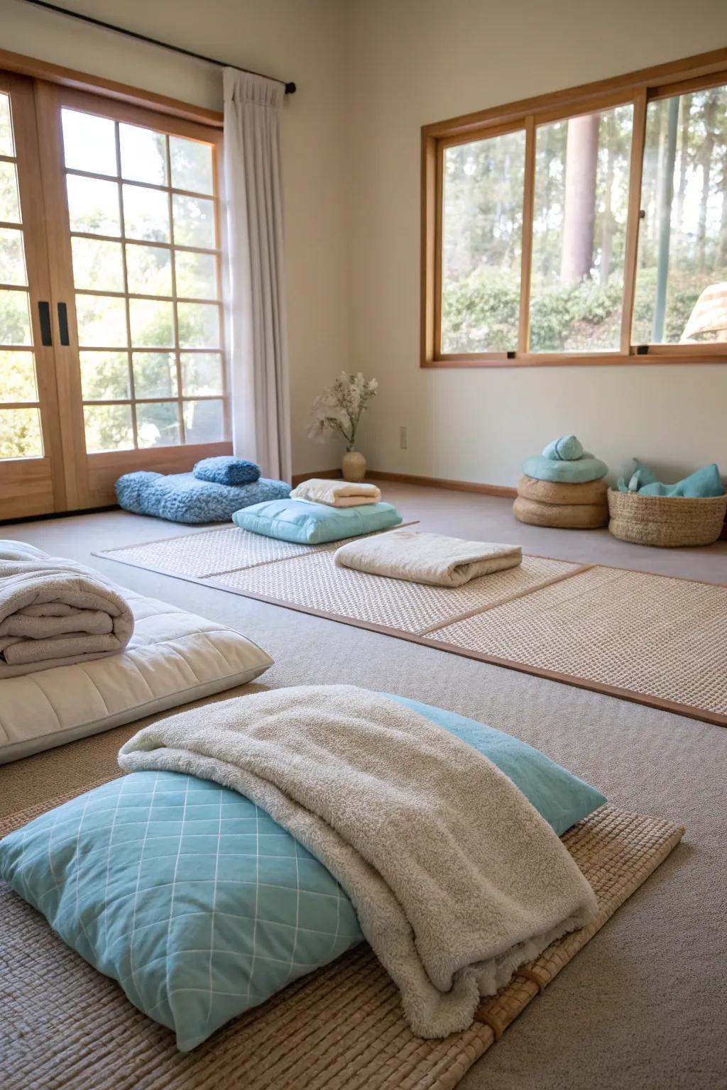 Delicate materials bring comfort and warmth to your meditation space.
