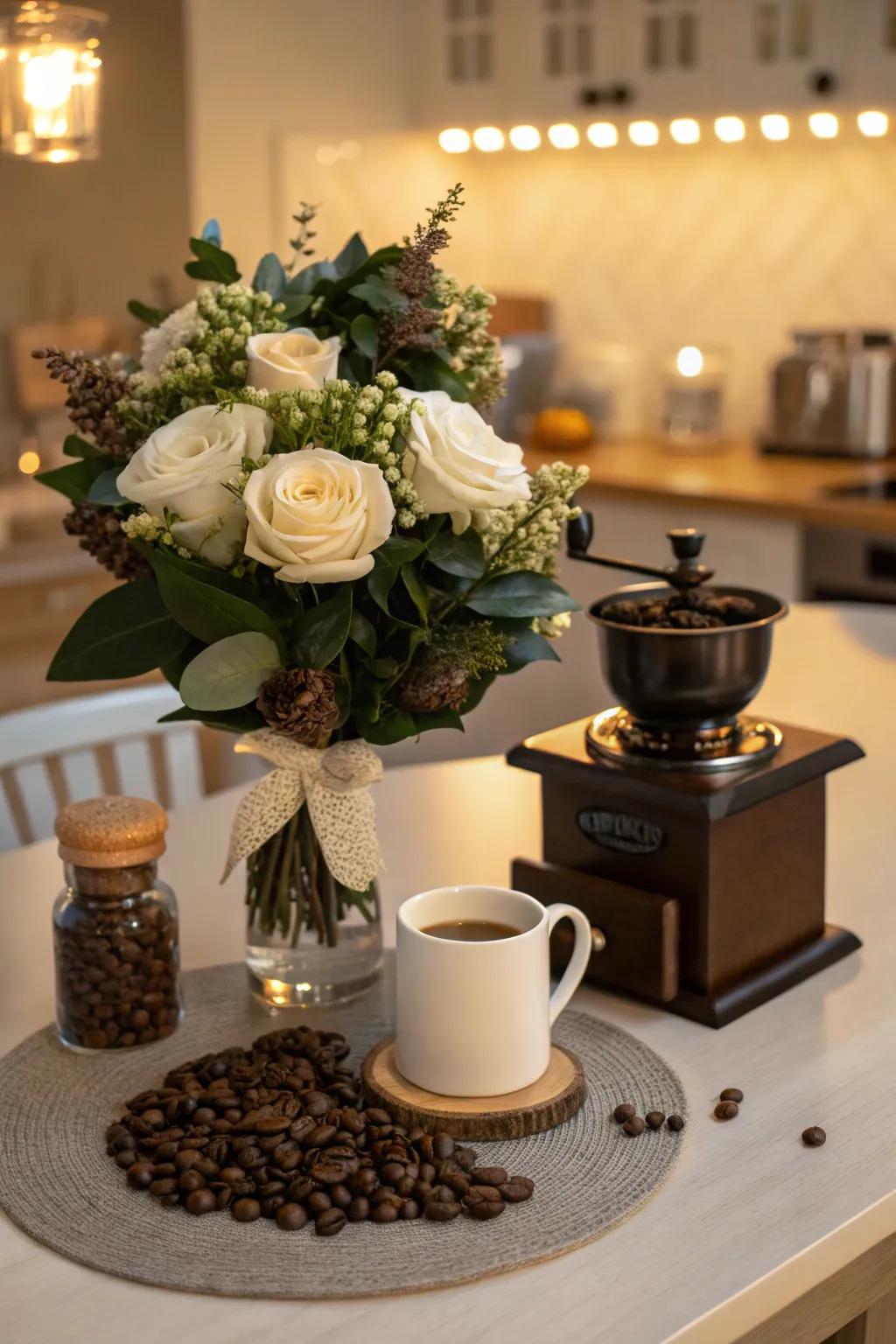 Coffee lover's bouquet, perfect for those who appreciate a good brew.