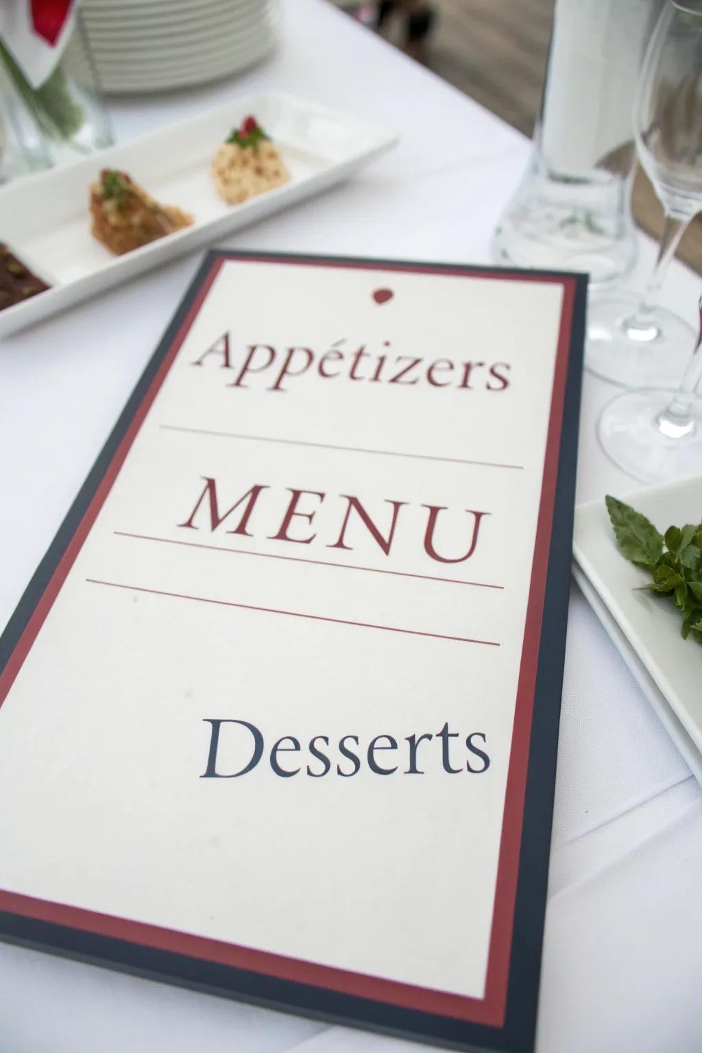 Typography transforms a menu into an easily navigable piece of art.
