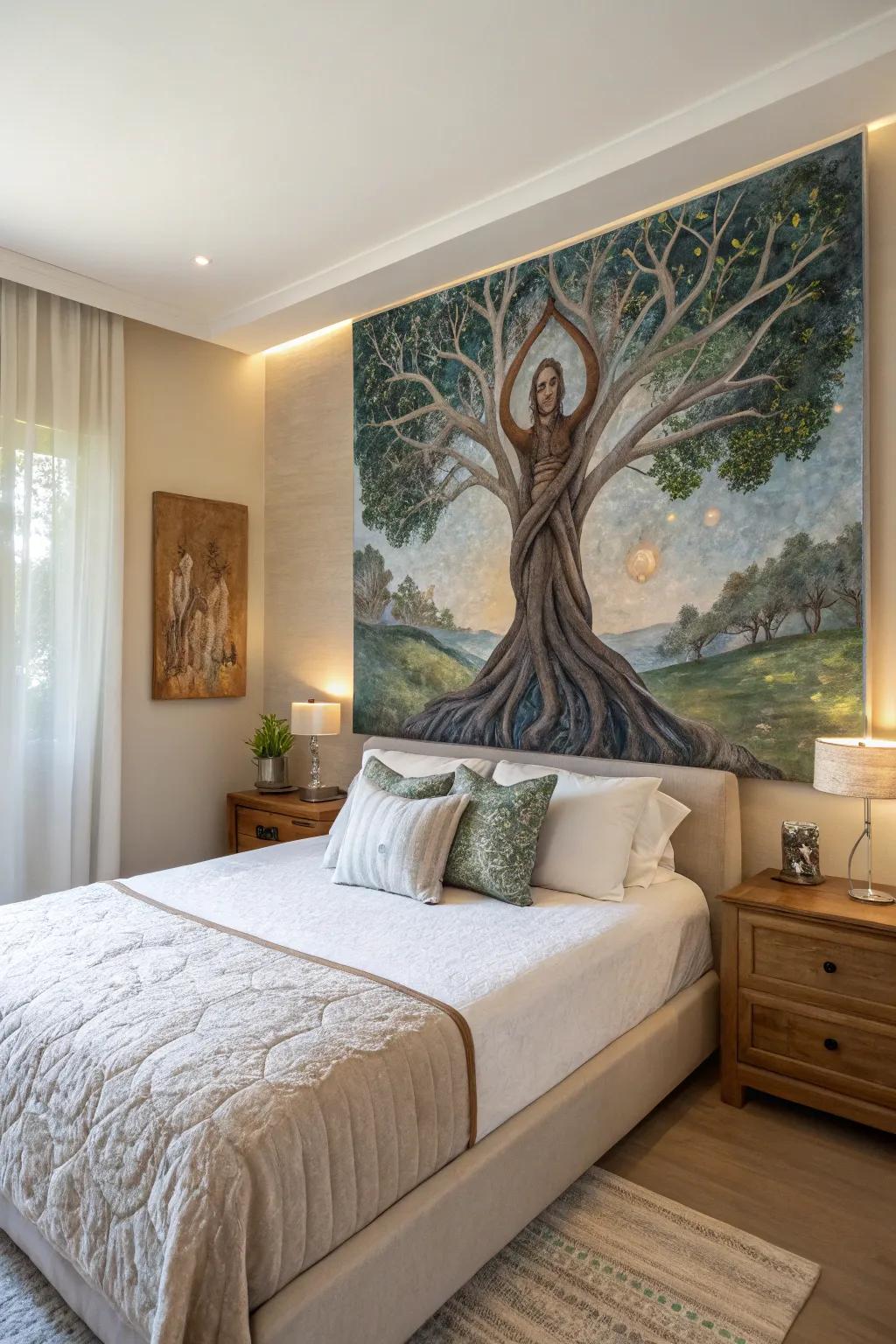 A human figure merges with a tree, celebrating the connection to nature.