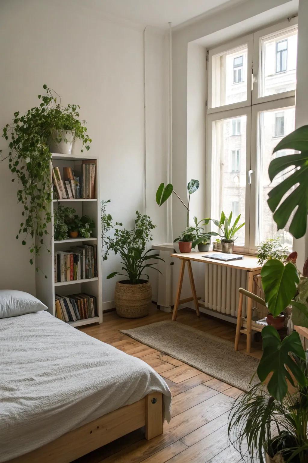 Natural elements bring warmth and vitality to this minimalist room.