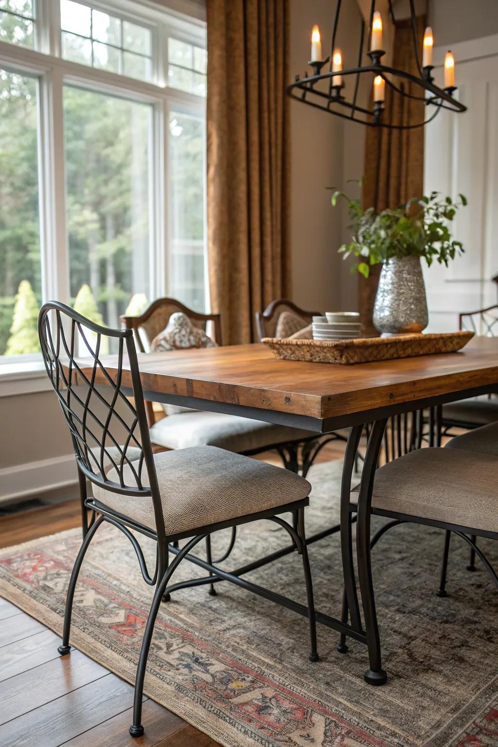 Varied surfaces can enrich the design of your dining room.