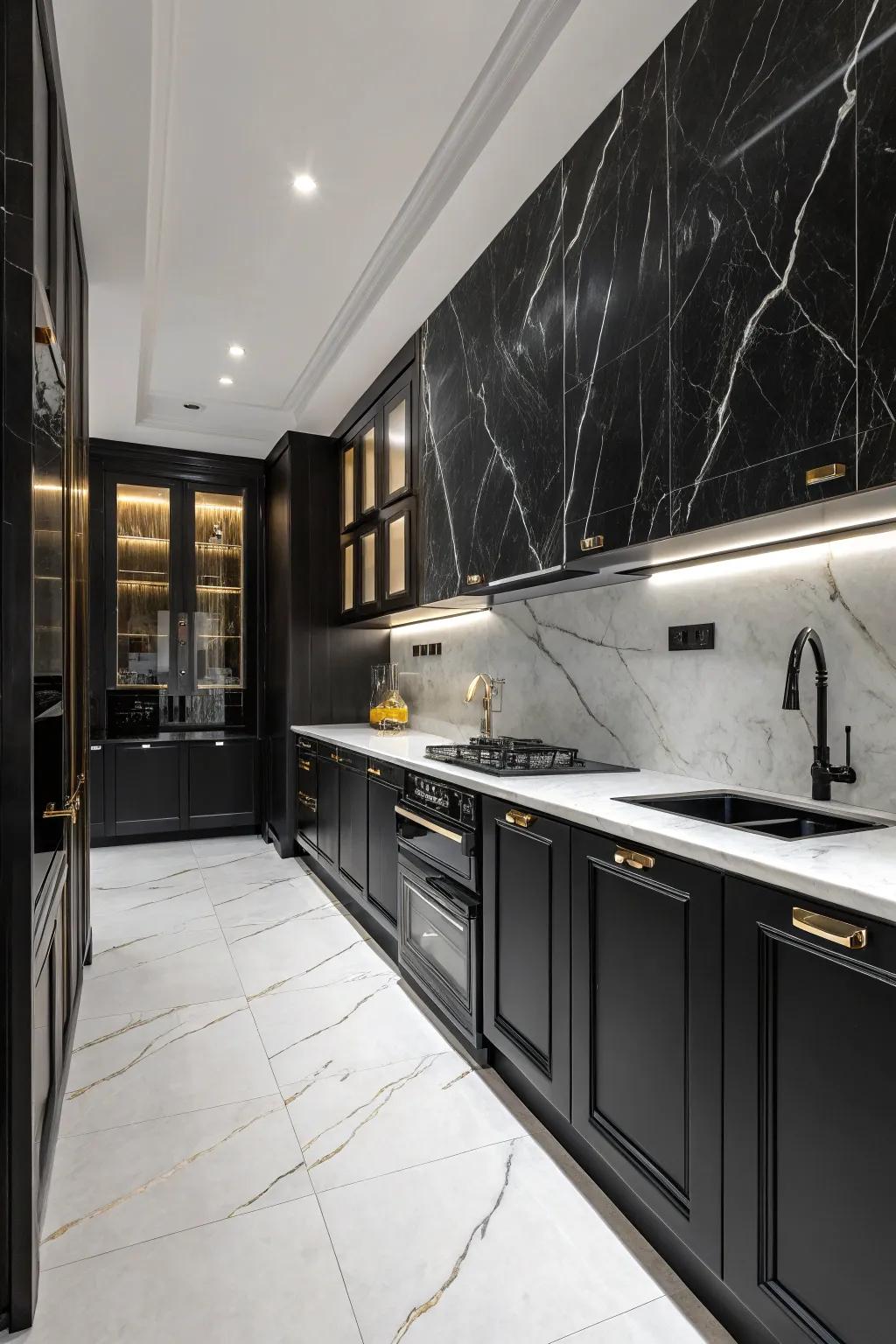 Opulent ebony stone adds sophistication to this kitchen.
