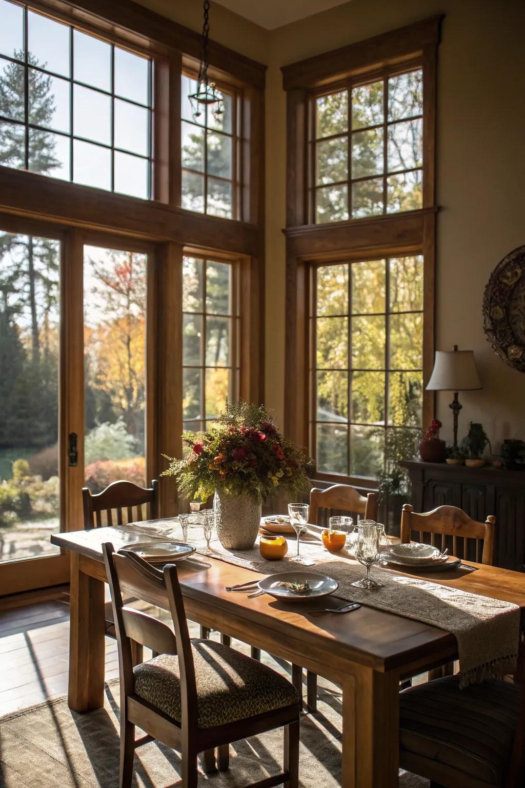 Natural light fosters a welcoming and cozy dining ambiance.