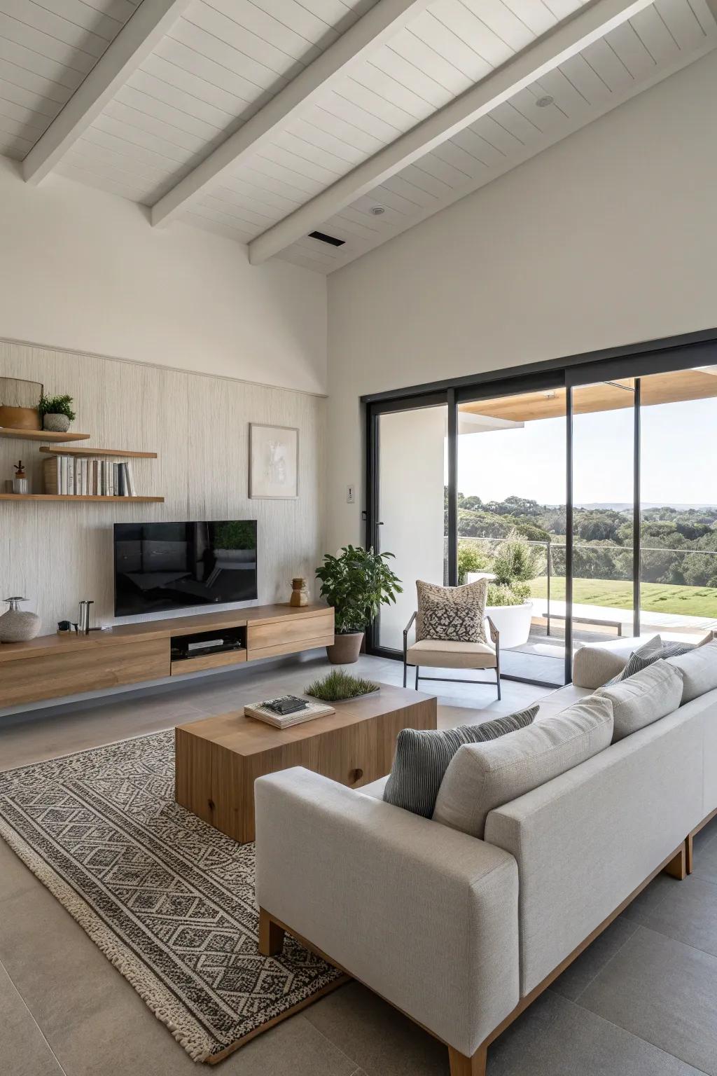 Sleek and stylish simple furnishings in a modern family room.