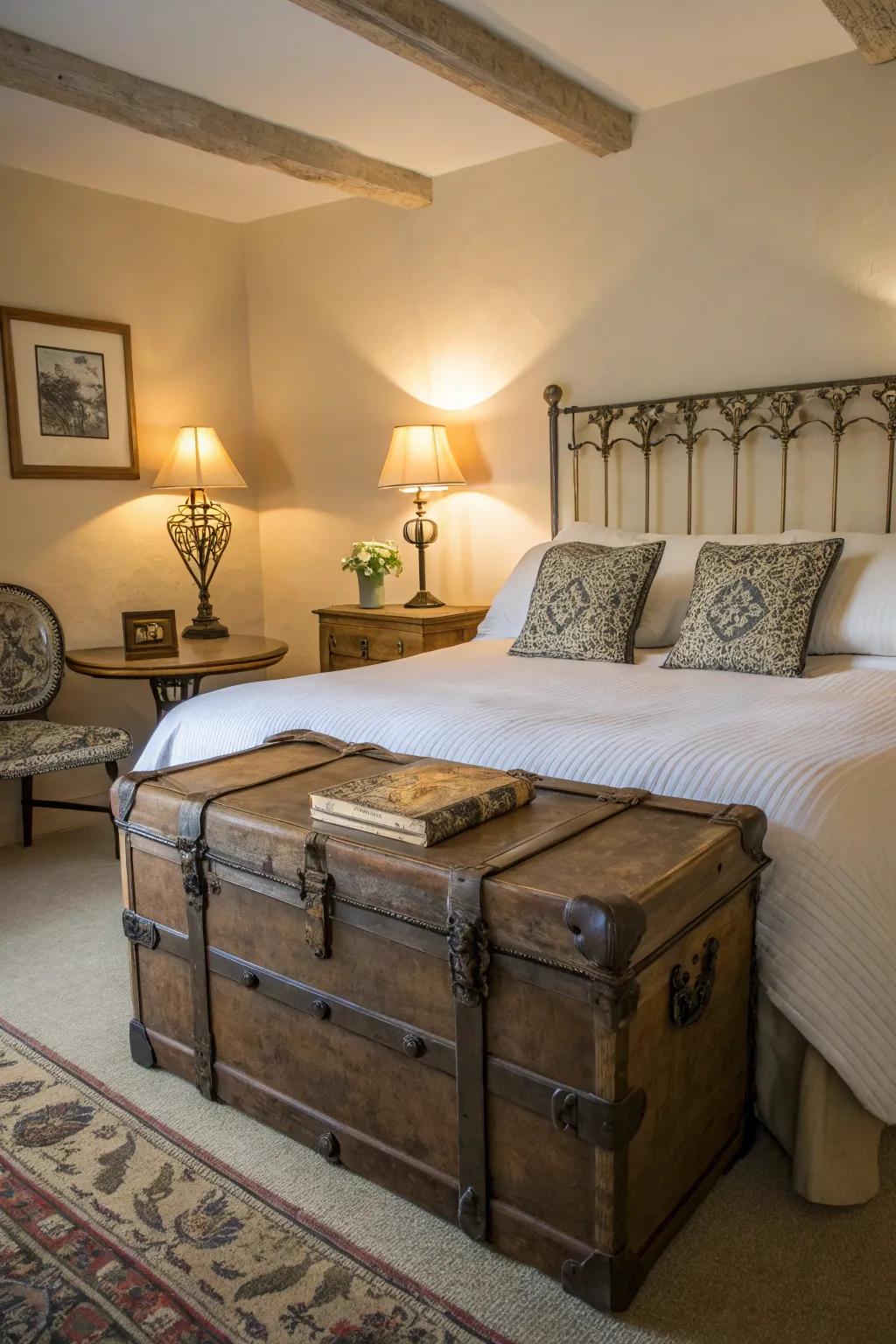 Antique and vintage touches lend charm to this guest bedroom setup.