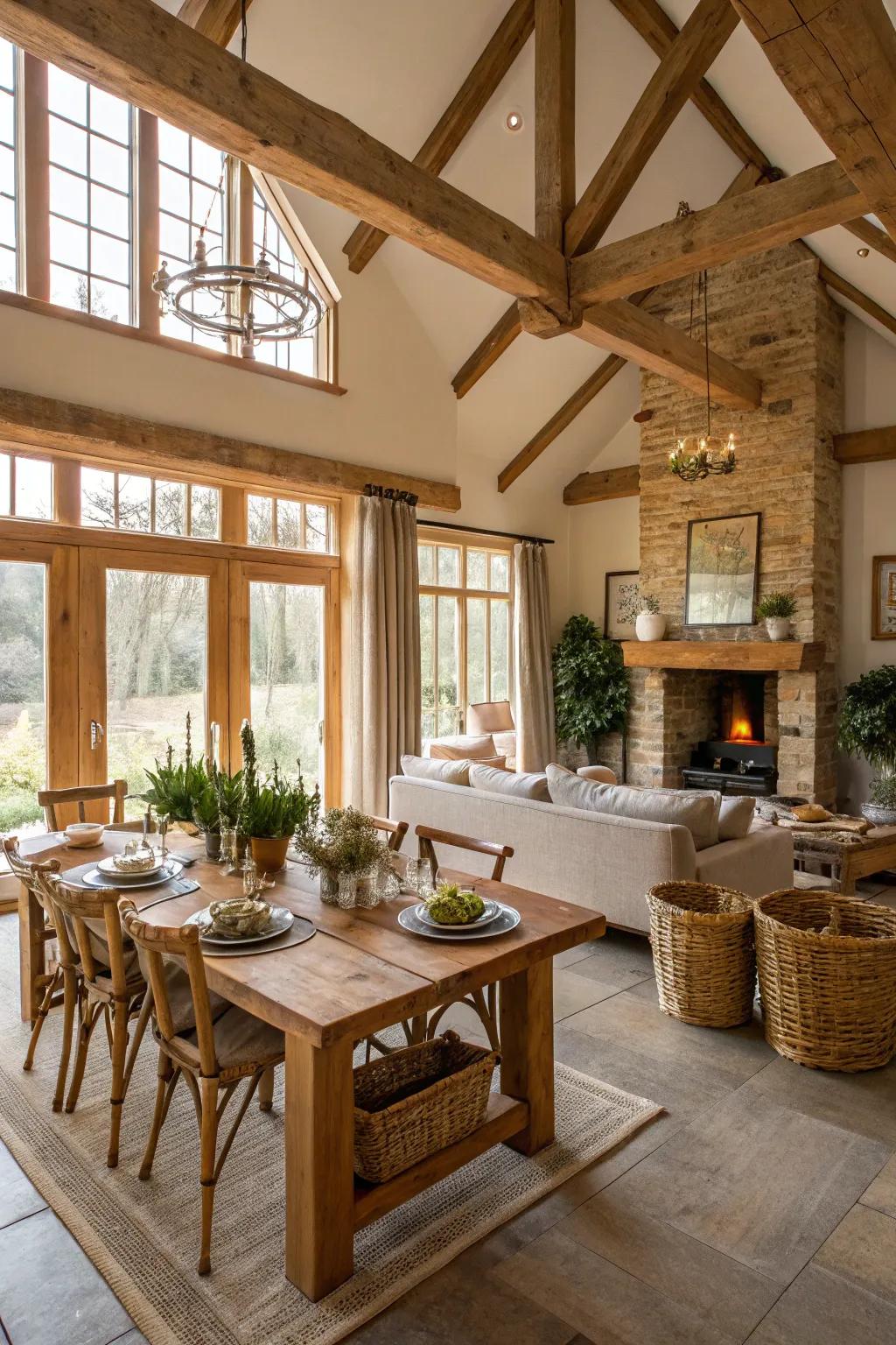 An open-concept layout elevates the airy sensation of a modern farmhouse interior.