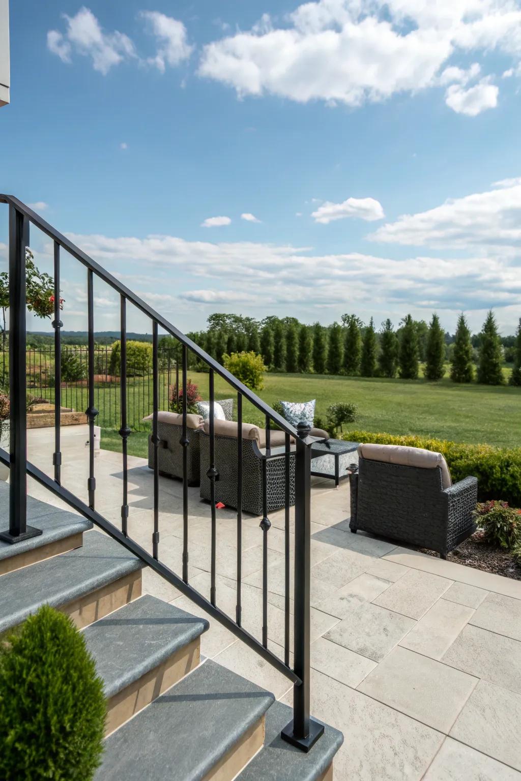 Prolong your aesthetic outside using steel railings.
