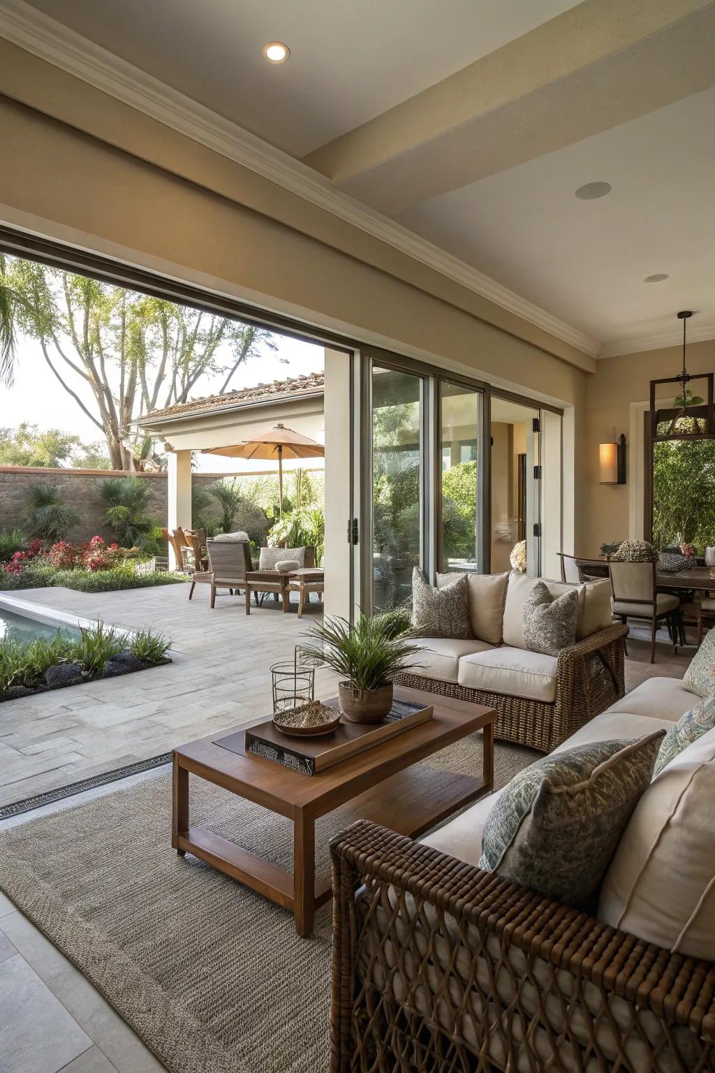 Unified decor creating a seamless flow between indoor and outdoor spaces.