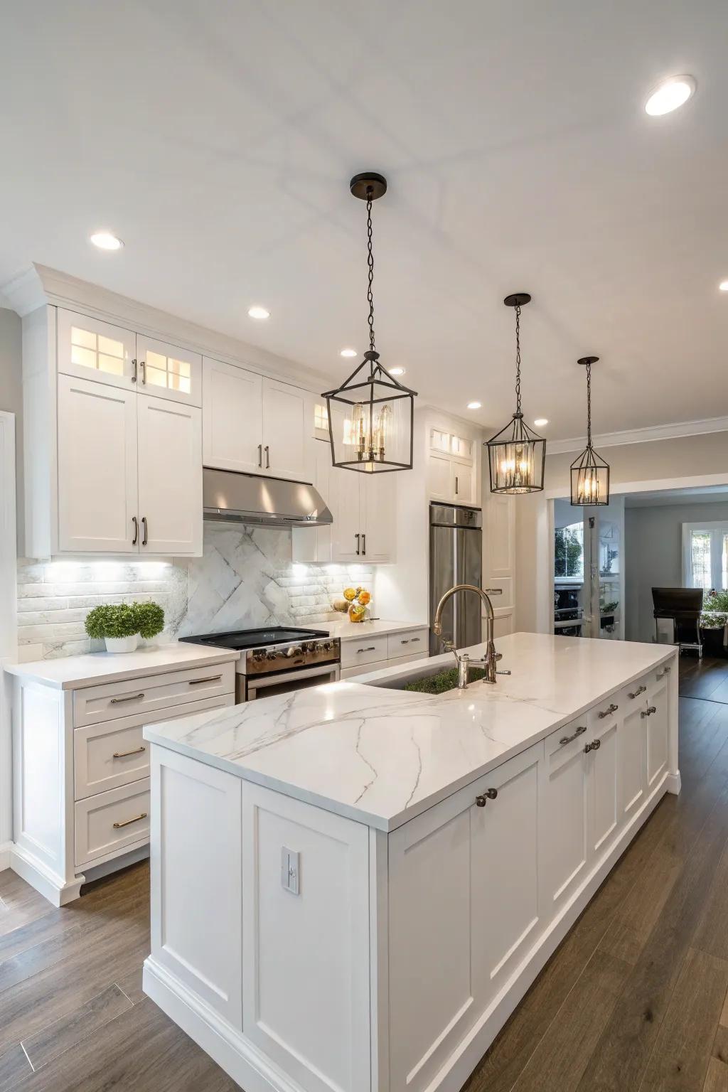 Strategic illumination showcases the kitchen's superior attributes.