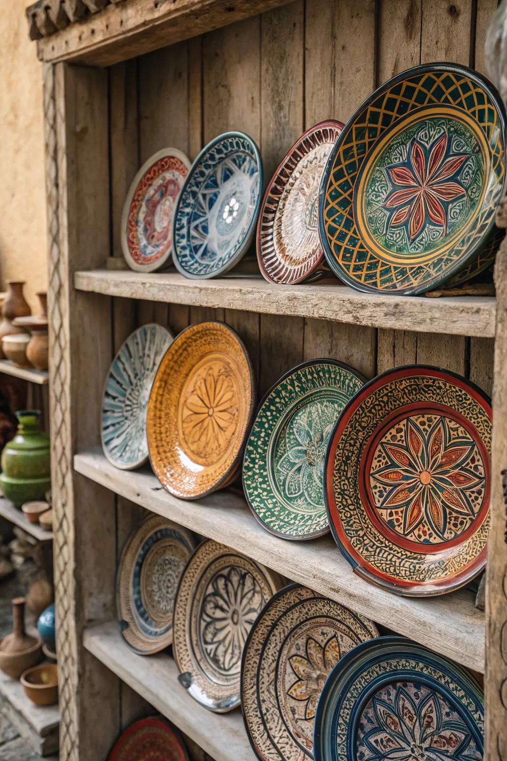 Ornate Moroccan plates adding elegance to any room.