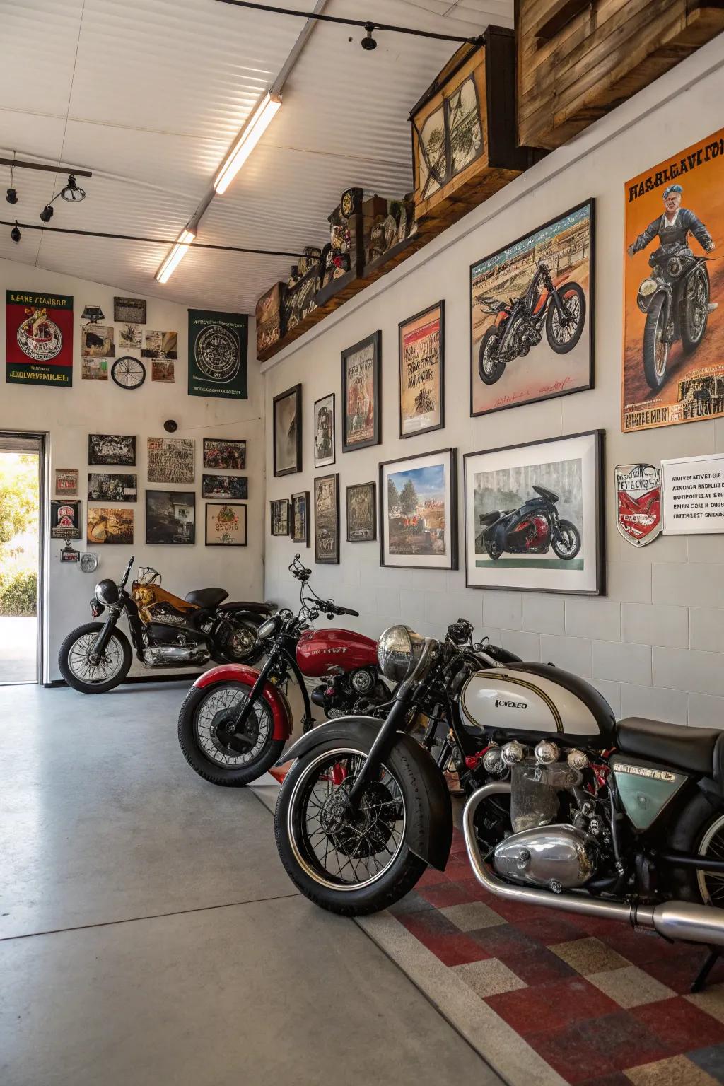 A garage transformed into a bike showcase.