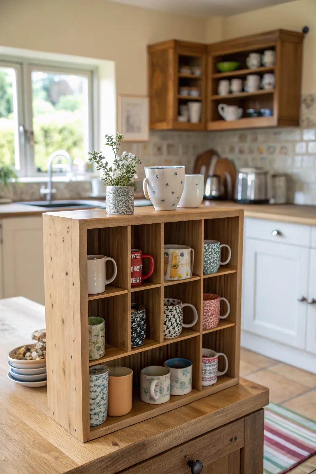 Arrange your mugs individually with cubby organizers.