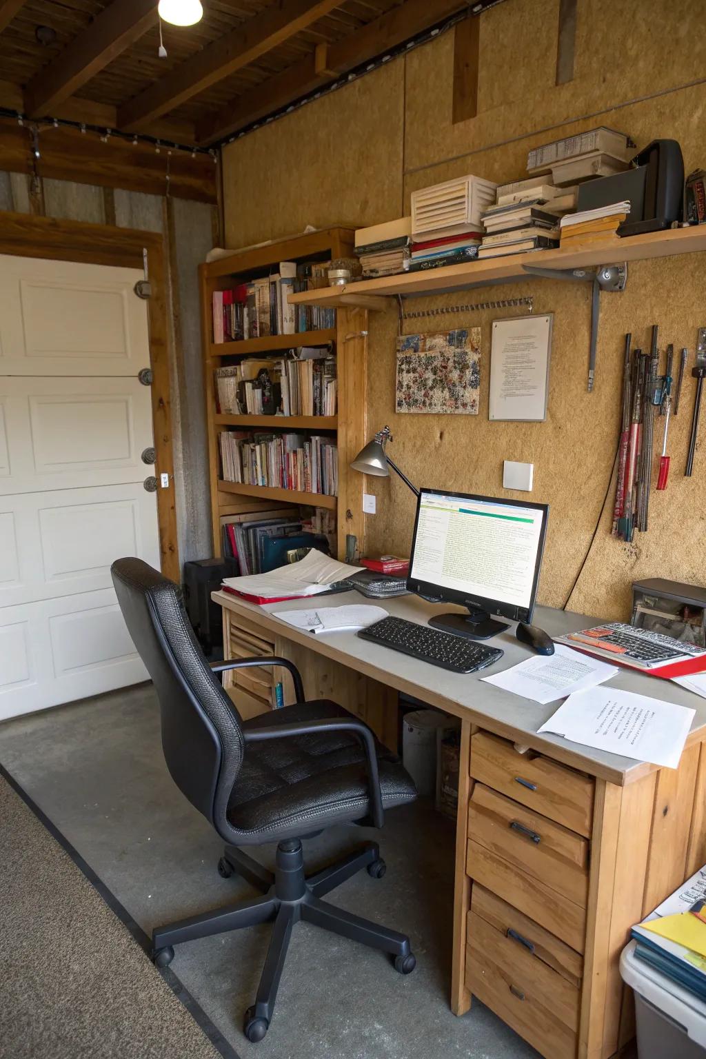 A garage remodeled into a quiet home office.