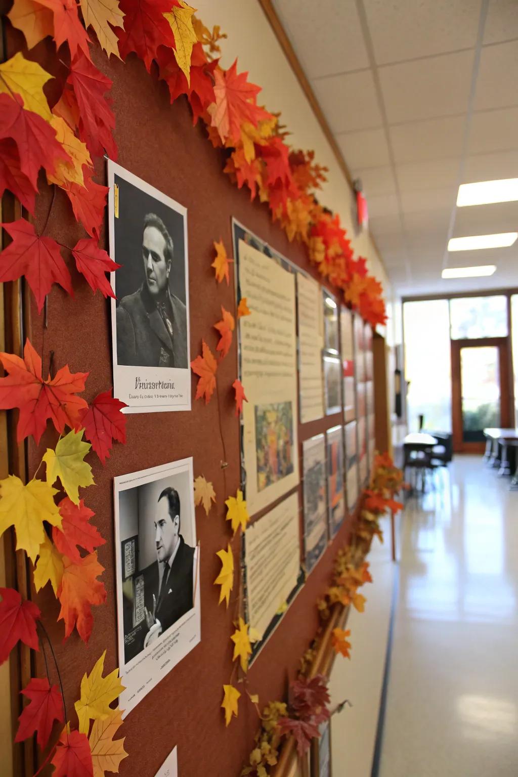 A seasonal musical bulletin board commemorating autumn.