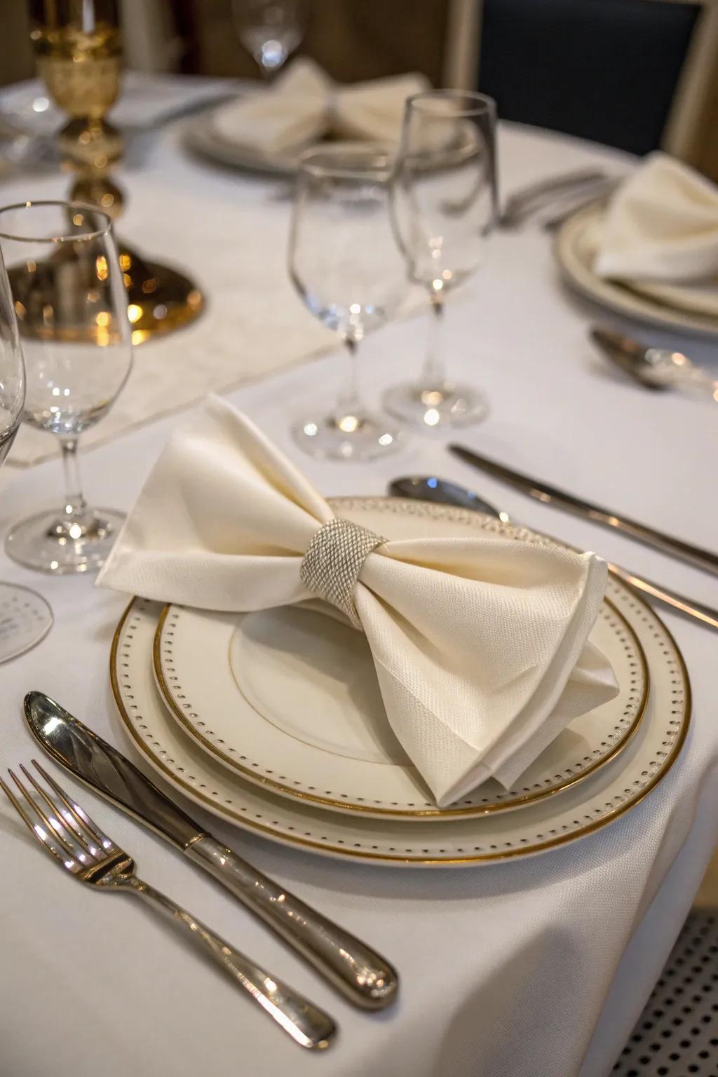 Elegant bow tie folds for a refined presentation.