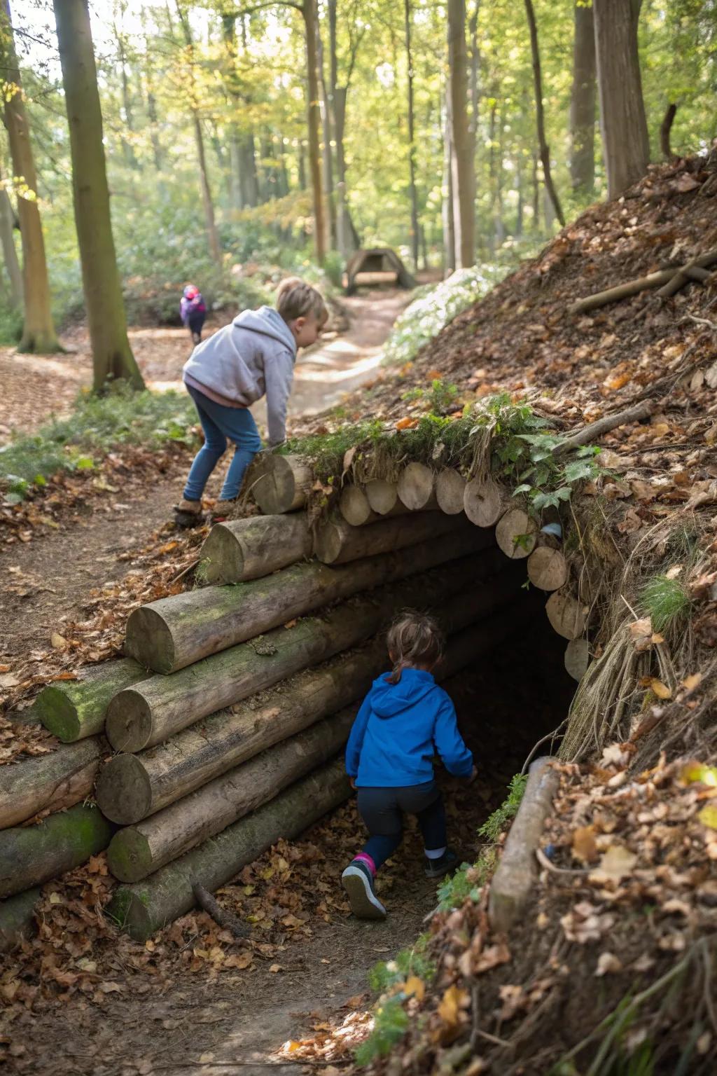 Log pathways provide a captivating sanctuary.