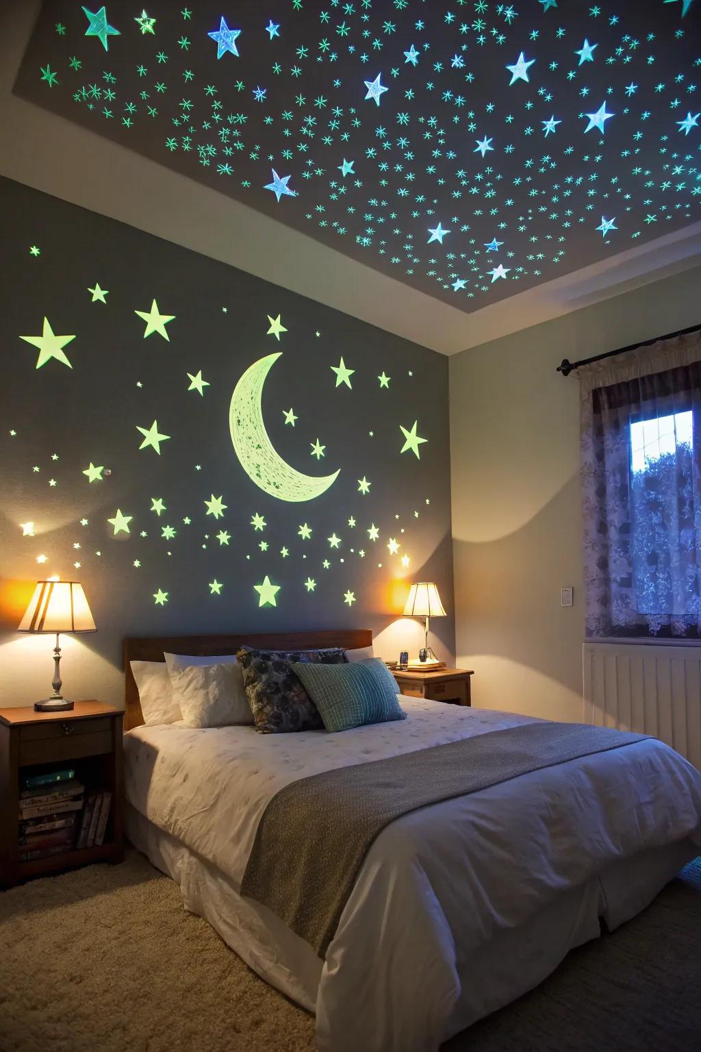 Rest under a neon-lit sky.