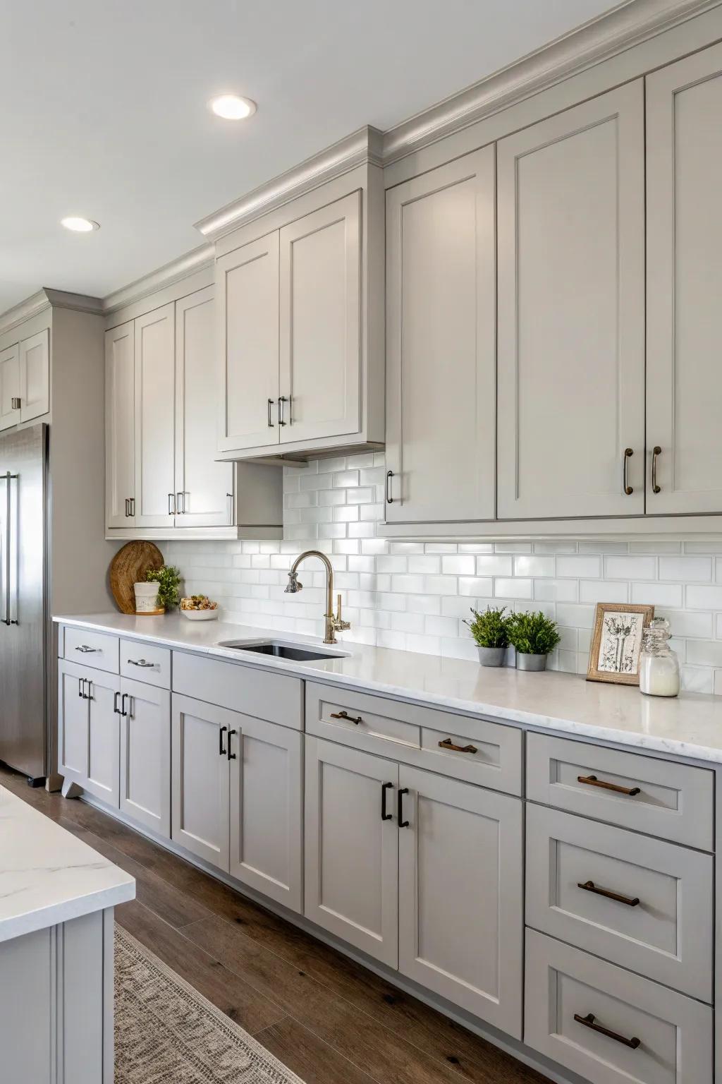 Light slate units provide a sleek and contemporary touch.