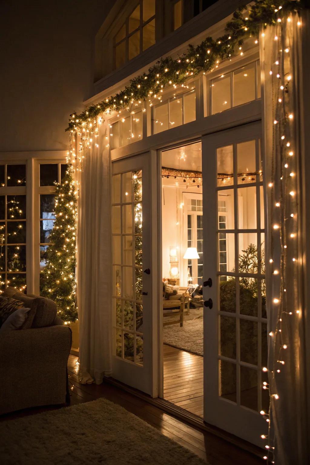 A room bathed in the warm glow of fairy lights.