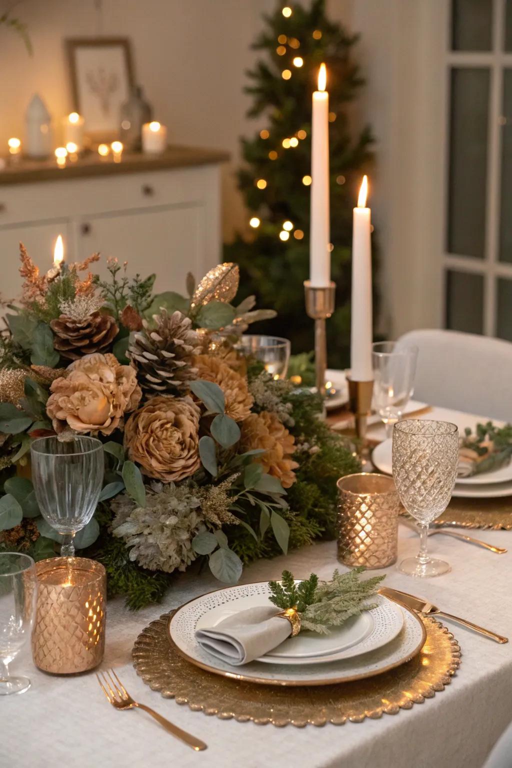 Flowers in muted metallic shades add beauty to your celebration.