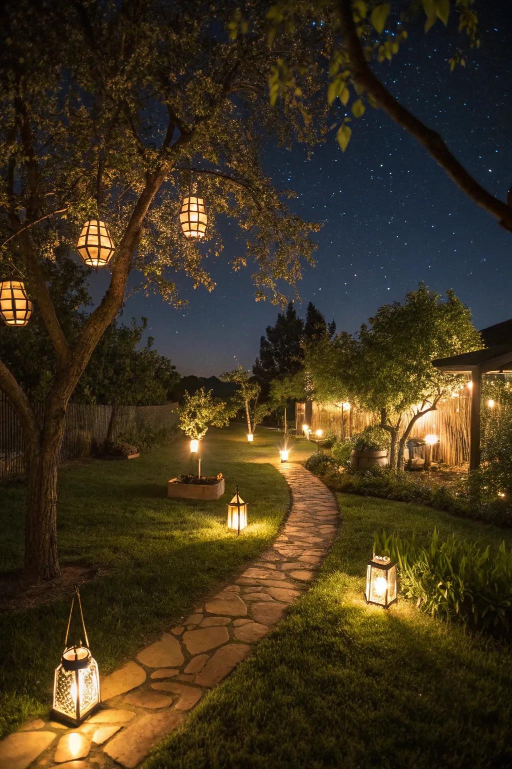 Lanterns provide a whimsical glow to your outdoor space.