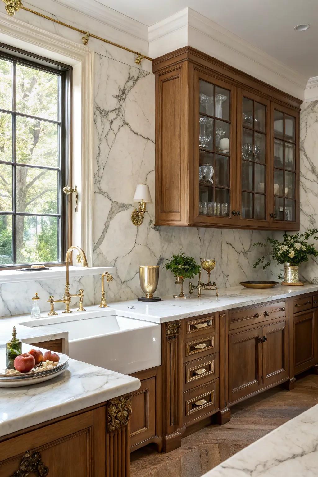 Marble slabs offer a luxurious and timeless elegance to kitchen spaces.