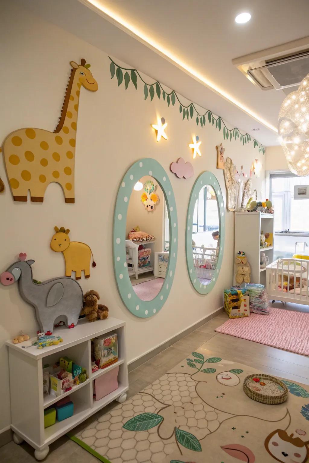 Animal-shape reflections give this nursery a fun vibe.