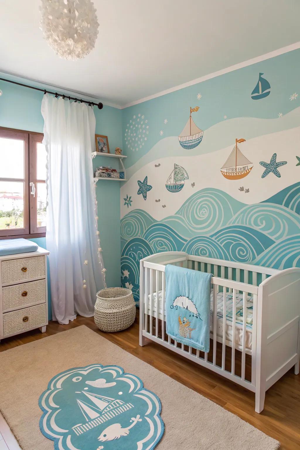Voyage into the deep blue sea within your nursery.