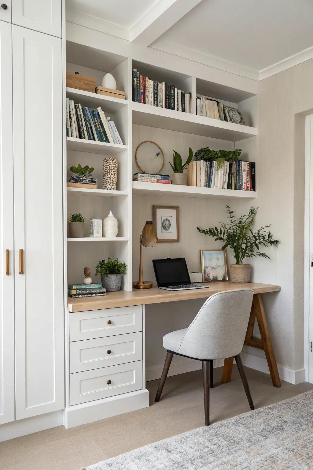 Open shelves for an airy and minimalist office environment.