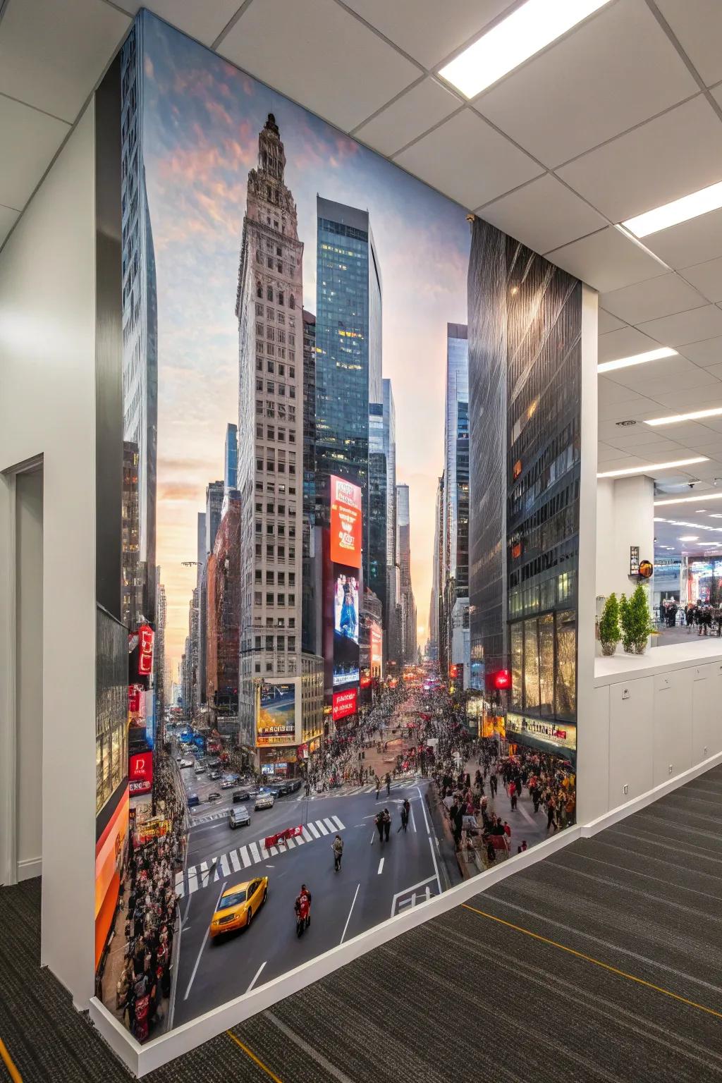 Inject energy into your office using a cityscape mural.