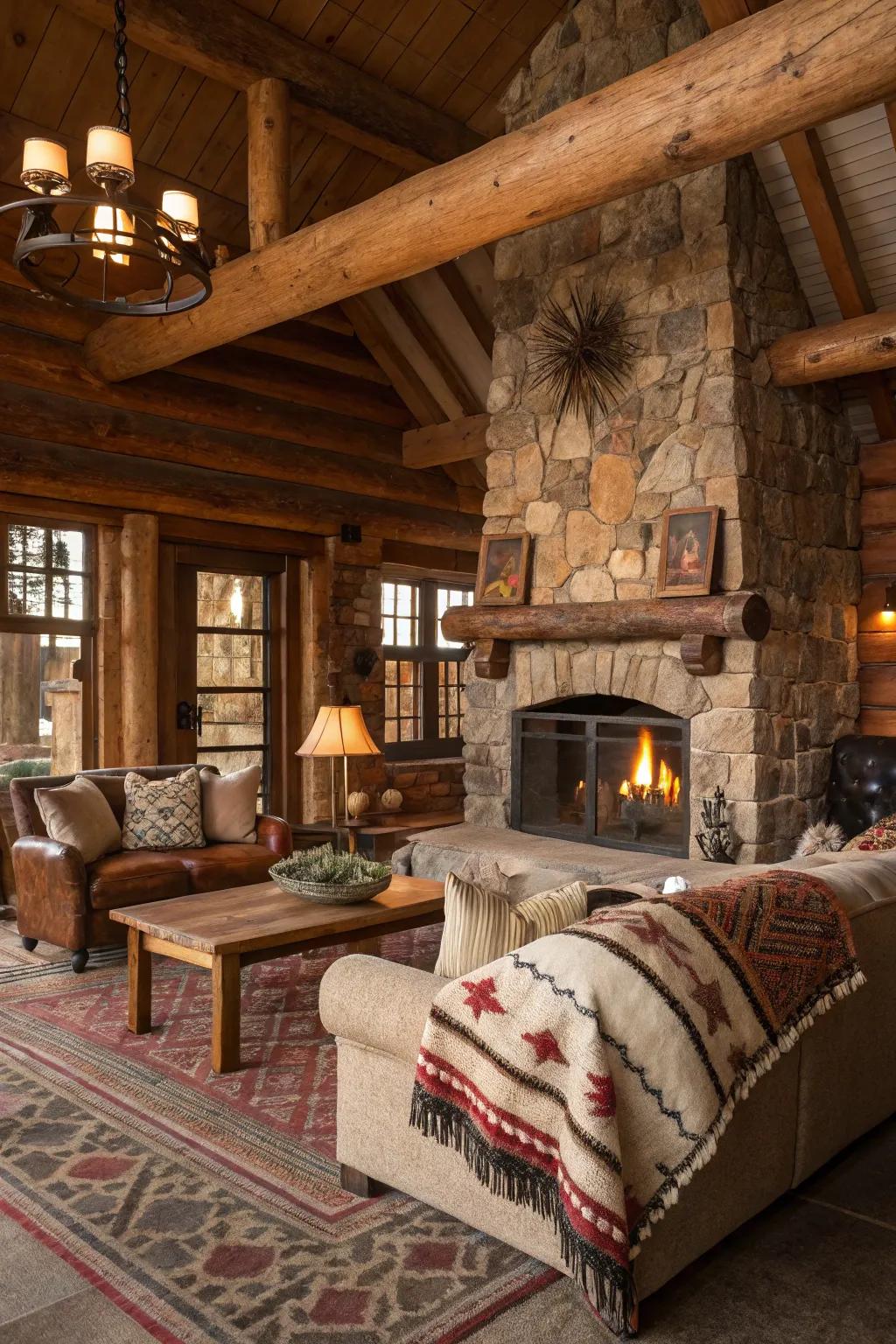 Unrefined interior featuring a natural color scheme and comfortable furnishings.
