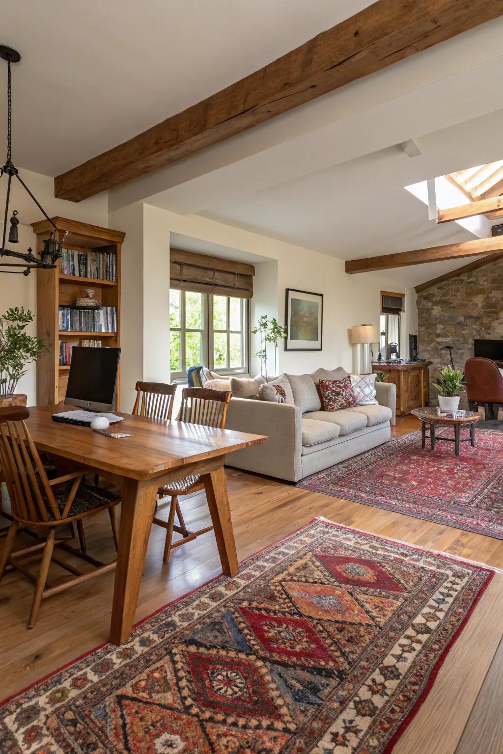 Clearly defined zones bring order to open-concept areas.