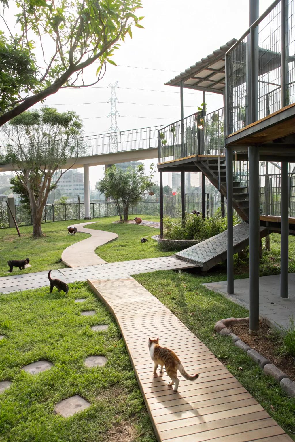 Dynamic terrain with vertical and horizontal domains for adventurous cats.